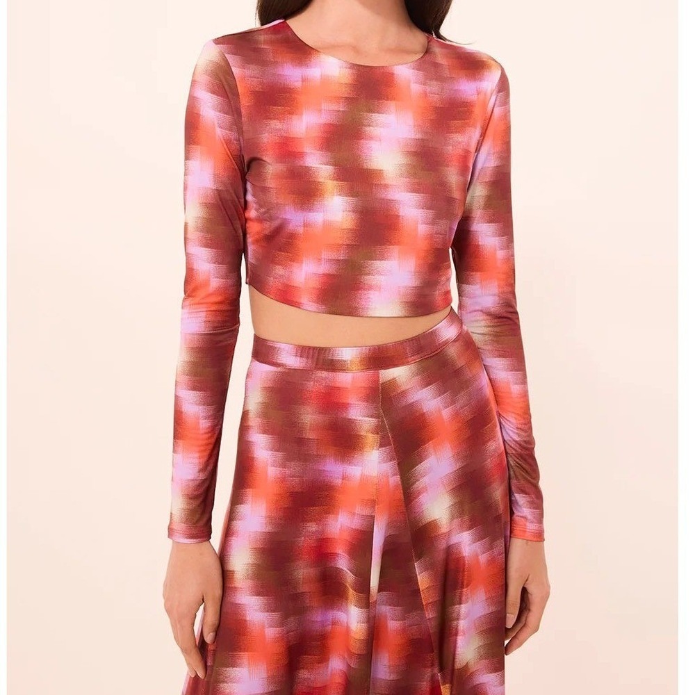 MISA Acia Pixelated Abstract Crop Top Long Sleeve NWOT XL Bodycon Festival Boho